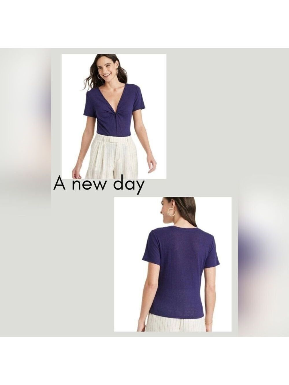 A new Day Twisted Navy V-Neck Top Small